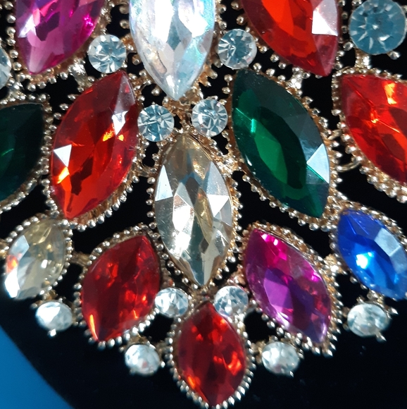 Multi-color Rhinestone Statement Bib Necklace - Picture 3 of 6